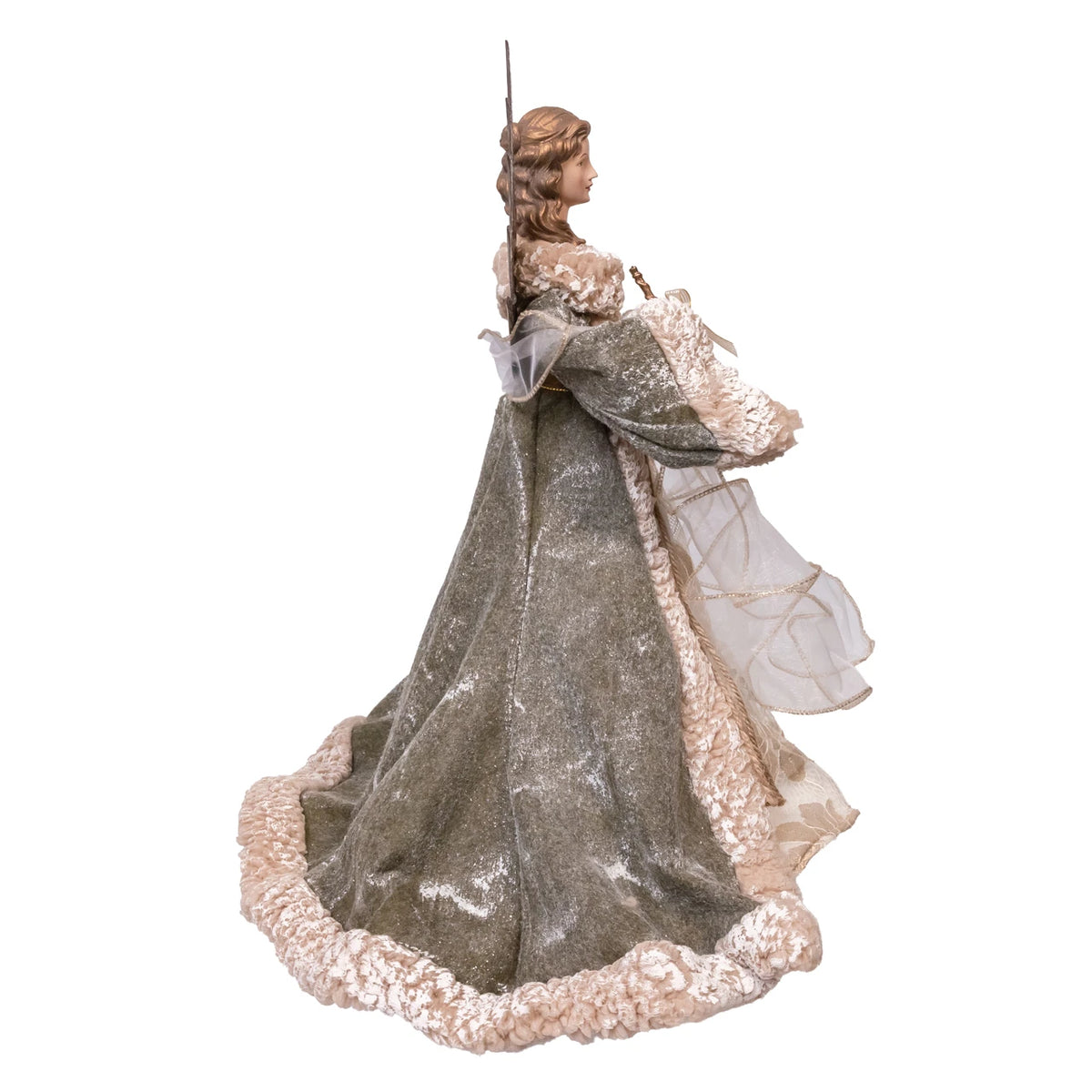 A decorative Christmas tree ornament shaped like a woman in a flowing gown, shown against a plain white background.