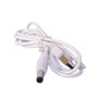 A white coiled USB cable with a barrel connector on one end and a USB-A plug on the other, shown on a plain white background.