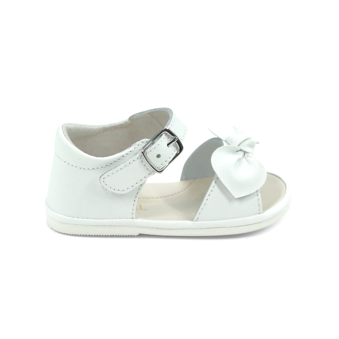White sandal with a bow on a white background