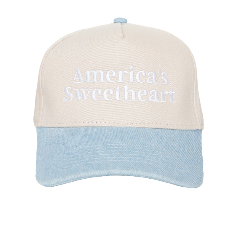 Cap with 'America's Sweetheart' text on a white background