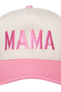 Cap with 'MAMA' embroidered on it, featuring a pink front and white back.