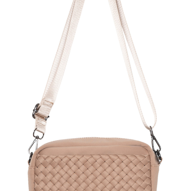 Brown Neoprine Woven Crossbody Bag
