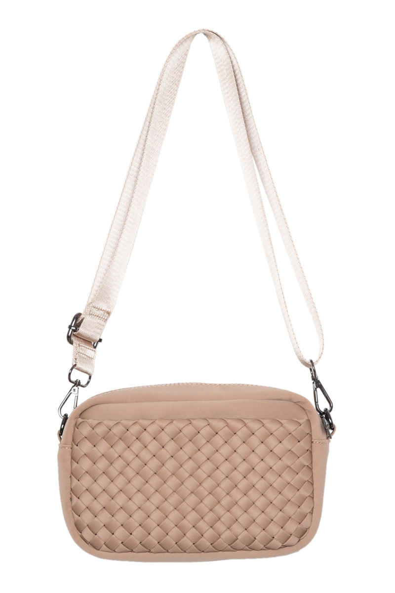 Brown Neoprine Woven Crossbody Bag