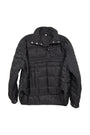 Black quilted jacket on a white background