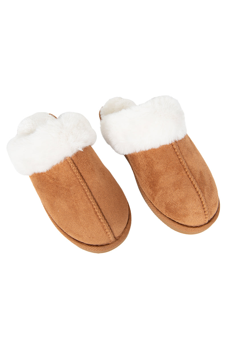 Chestnut Faux Fur Slip-On House Shoes
