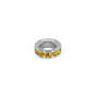 Silver ring with yellow gemstones on a white background