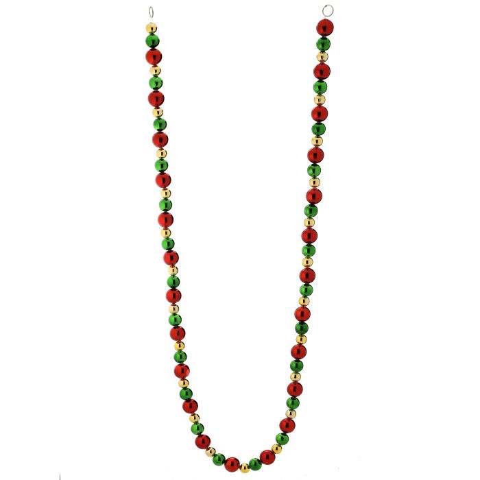 6-foot shiny mixed ball garland with red, green, and gold beaded spheres