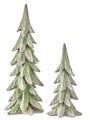Resin winter tree set of two: tall and small green glitter trees with tiered branches