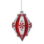 Red-and-white striped glass peppermint finial ornament with hanging loop