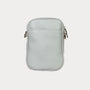 Light gray pouch with zippers on a light gray background