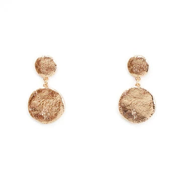 Pair of gold earrings on a white background