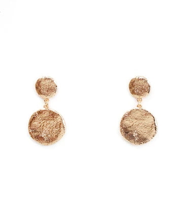 Pair of gold earrings on a white background