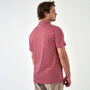 Man wearing a red and white checkered shirt on a white background