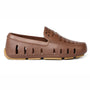Brown loafer shoe with cut-out design on a white background