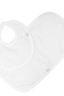 White baby burp cloth and white baby bibs on a white background