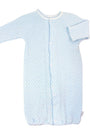 Light blue baby sleeping bag with a subtle pattern on a white background