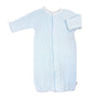 Light blue baby sleeping bag with a subtle pattern on a white background