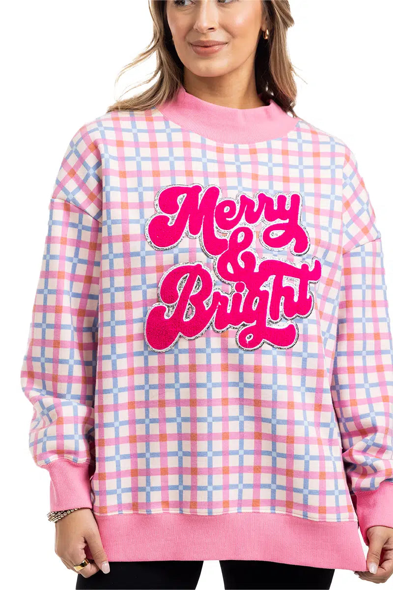 Merry & Bright Plaid Mockneck Sweatshirt