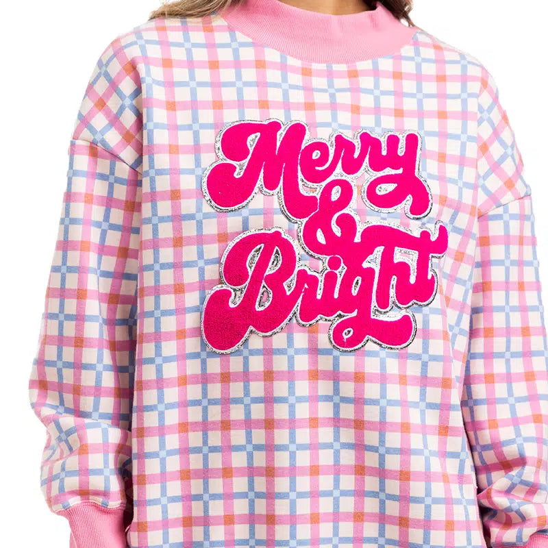 Merry & Bright Plaid Mockneck Sweatshirt