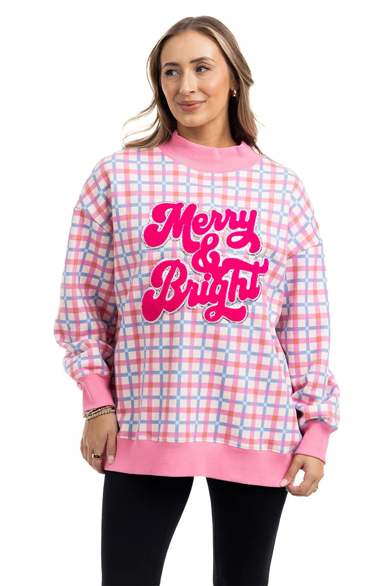 Merry & Bright Plaid Mockneck Sweatshirt