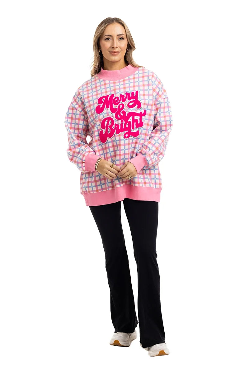 Merry & Bright Plaid Mockneck Sweatshirt