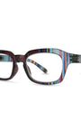 Multicolored striped eyeglasses on a white background