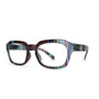 Multicolored striped eyeglasses on a white background