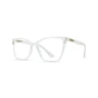 Clear acetate eyeglass frames with a rounded cat-eye shape, shown on a plain white background.