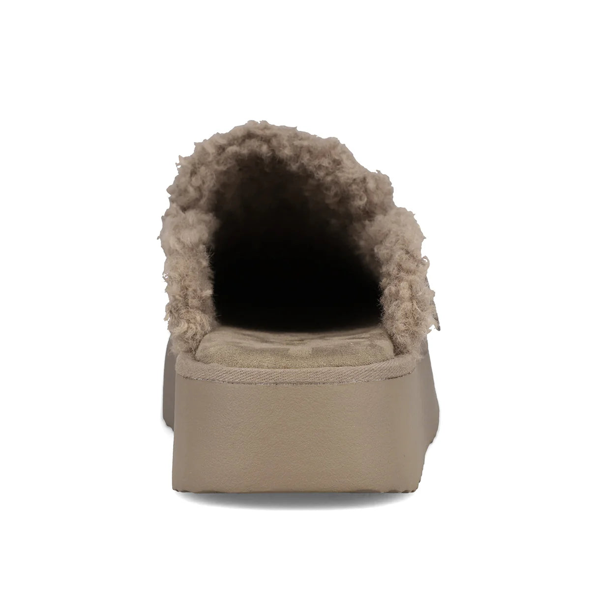 Beige pet bed with fluffy entrance on a white background