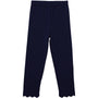 Navy blue knit pants with a scalloped hem, shown flat against a white background.