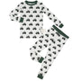 Children's pajama set with tractor pattern on a white background
