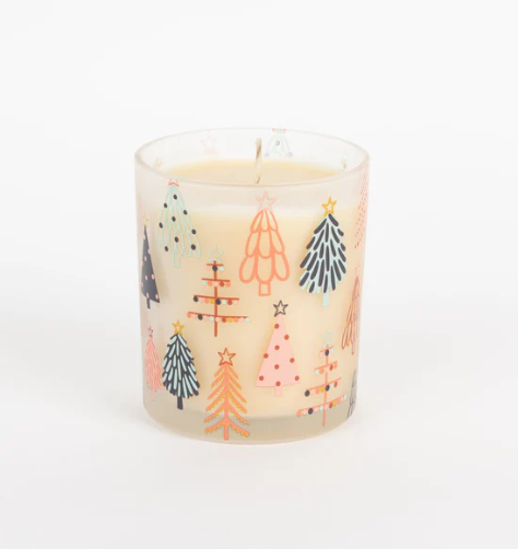 Candle with Christmas tree design on a white background