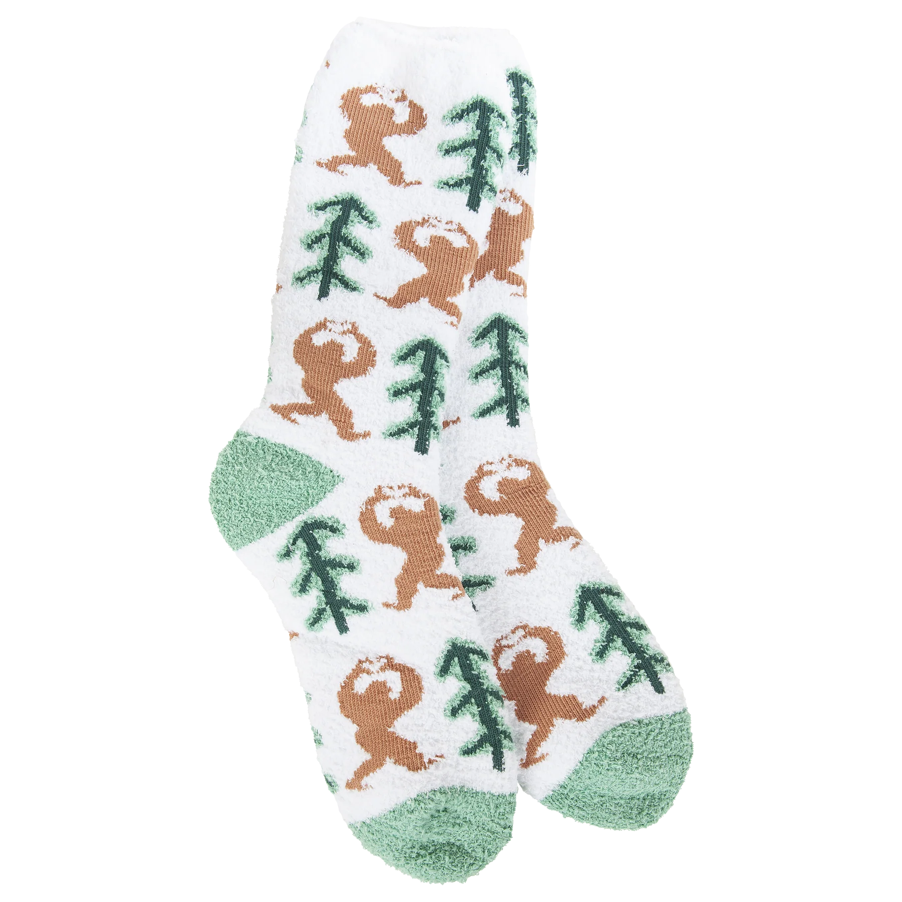 Sock with sloth and tree pattern on a white background