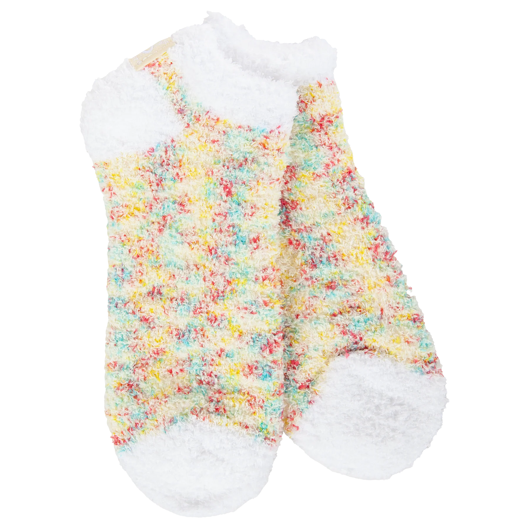 Colorful fuzzy socks on a white background