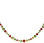 A festive Christmas garland featuring alternating shiny red and metallic gold-green baubles, displayed in a curved shape against a solid white background.