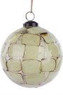 5-inch mosaic glass ball ornament with hanger, pale green and cream