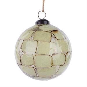 5-inch mosaic glass ball ornament with hanger, pale green and cream