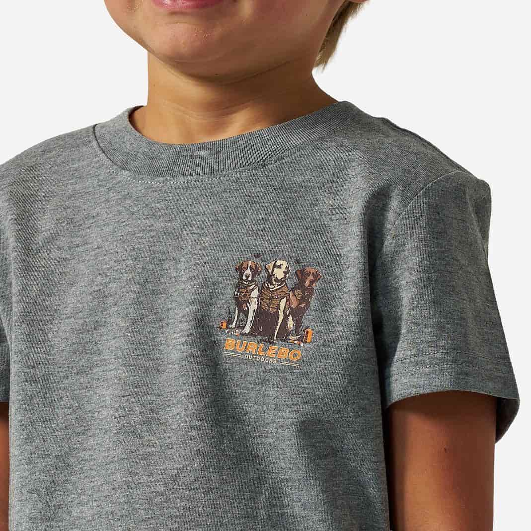 Youth Short Sleeve Camo Duck Dogs in Dark Heather Grey T-shirt