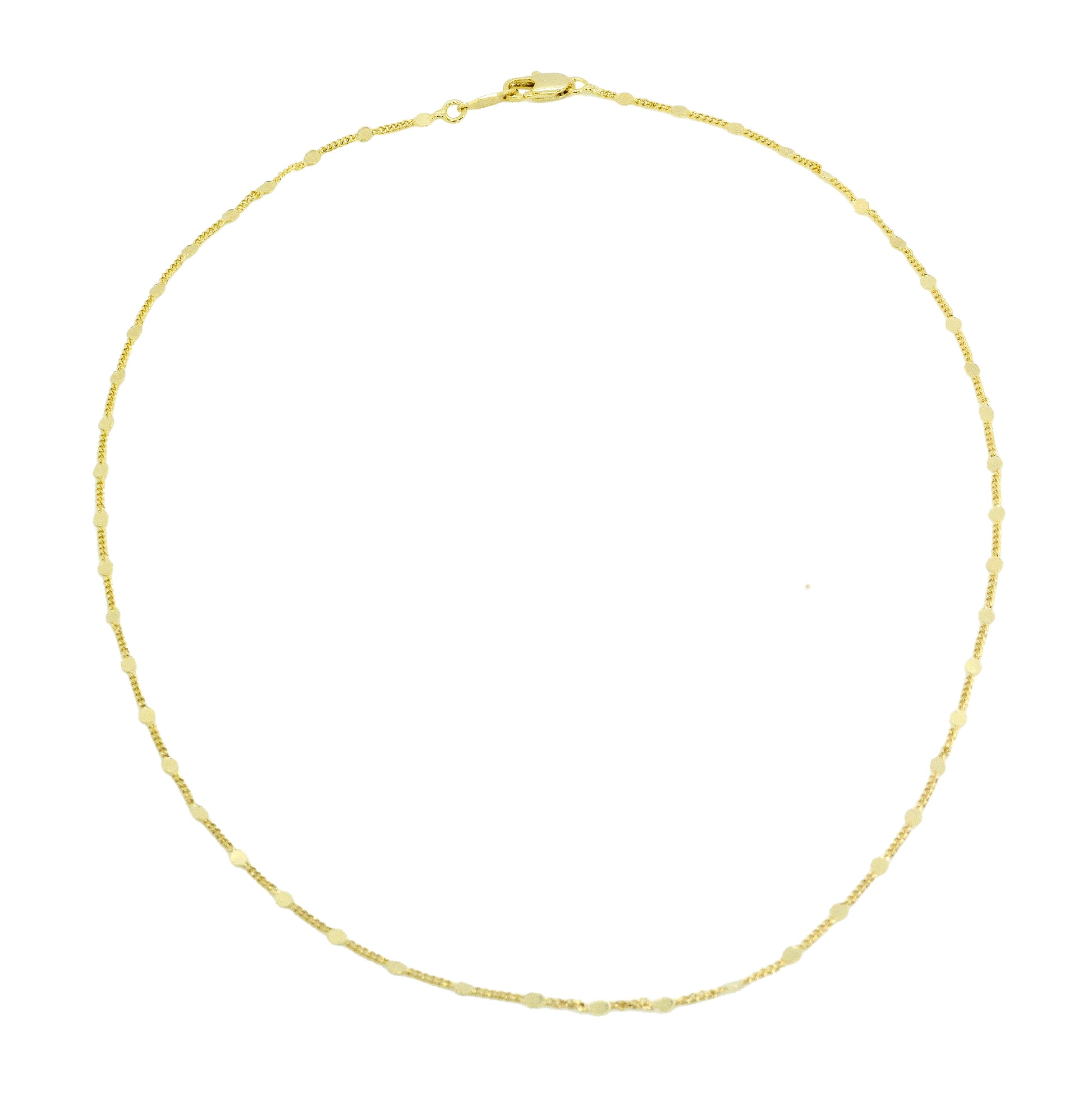 Gold necklace on a white background