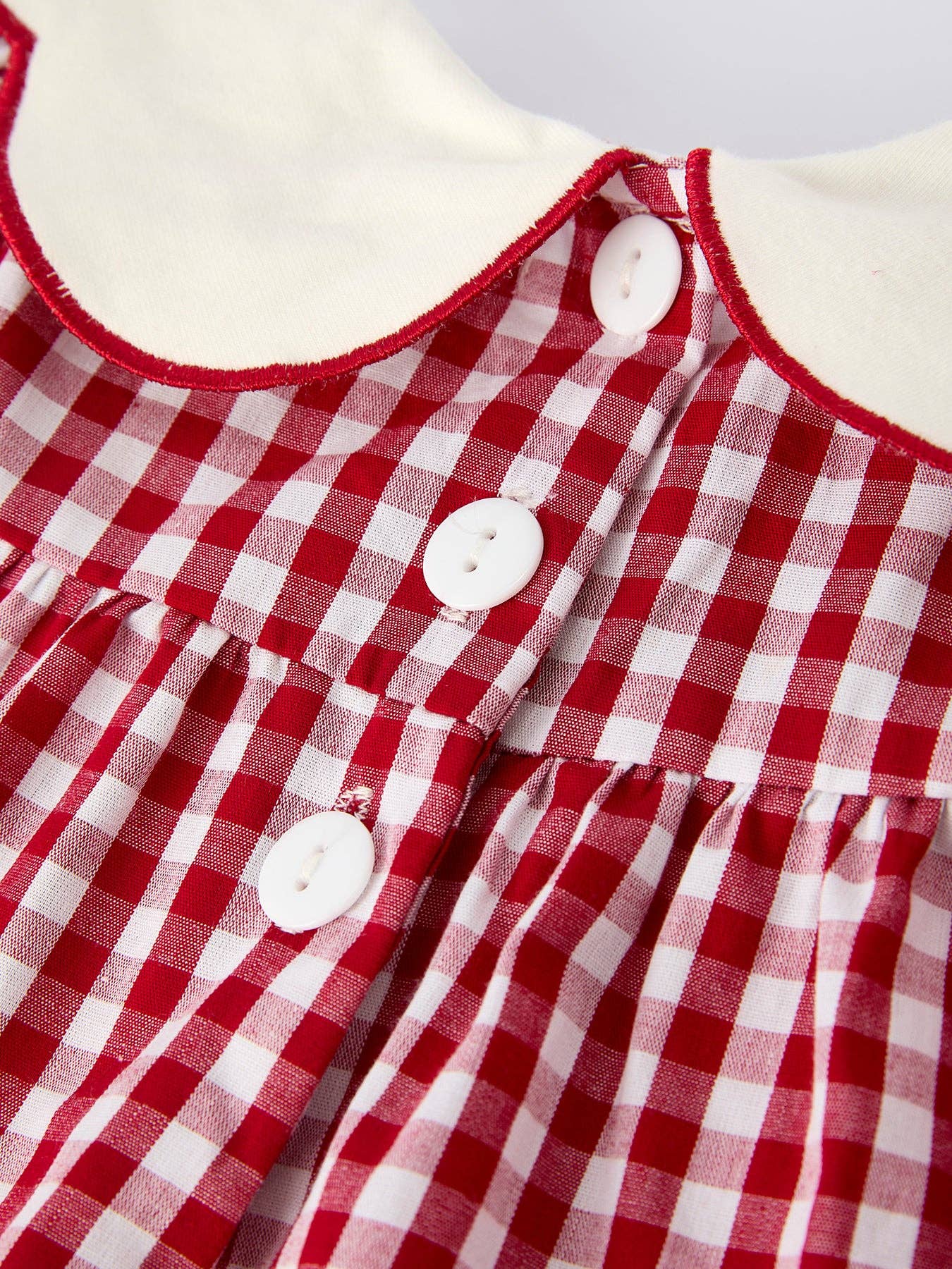 Rylee Faith Designs - Christmas Tree Embroidery Red Gingham Long Sleeve Baby Girl Bloomers Set