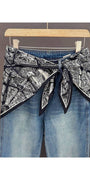 Triangle scarf, black and white abstract print, tied at front with long ends