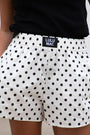 Girls polka dot shorts with elastic waist, white with black dots
