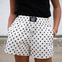 Girls polka dot shorts with elastic waist, white with black dots