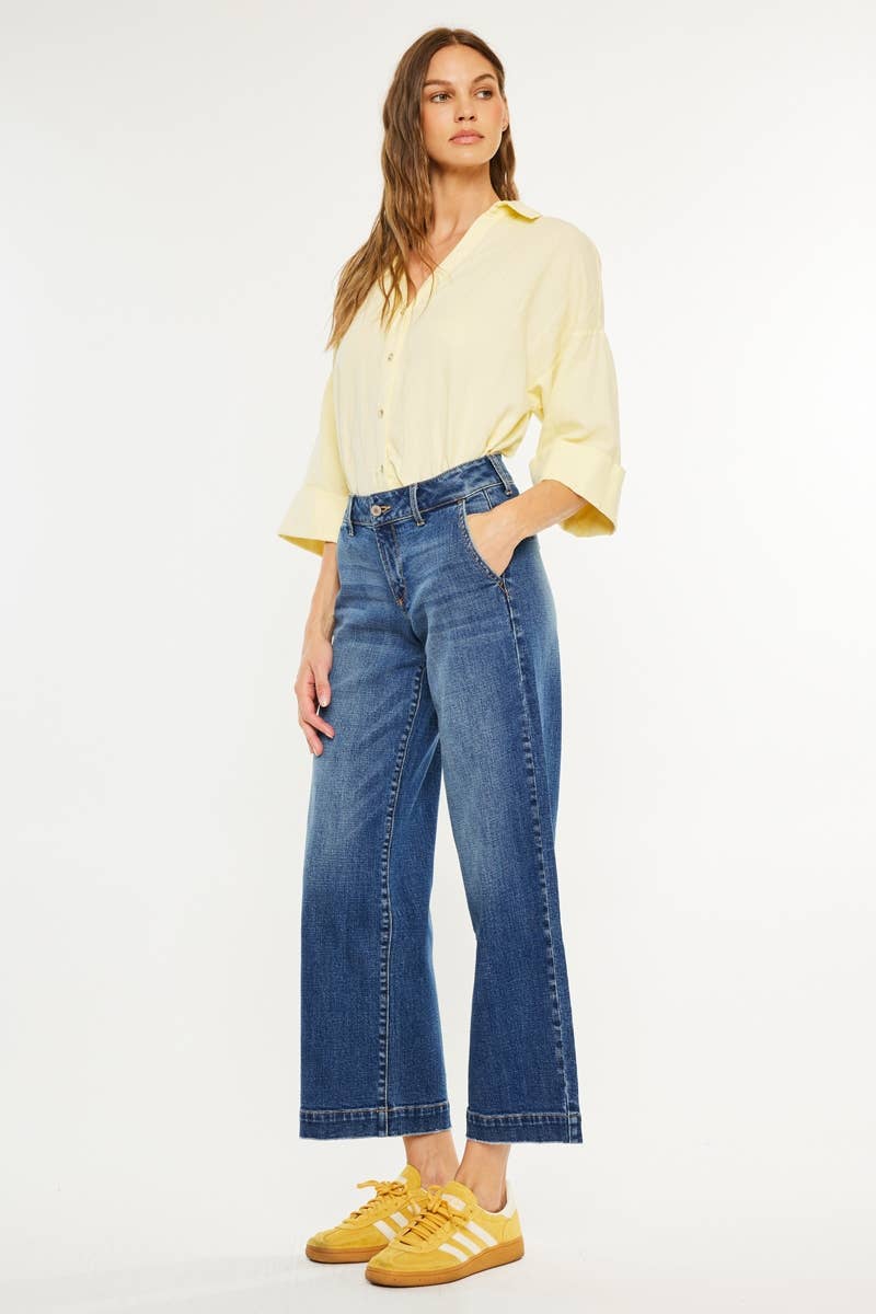 Kan Can USA - PETITE OPEN PACK MID RISE TROUSER WIDE LEG JEANS-KC70098M-PT