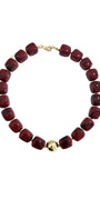 Chunky beaded necklace with maroon square beads and gold-tone clasp