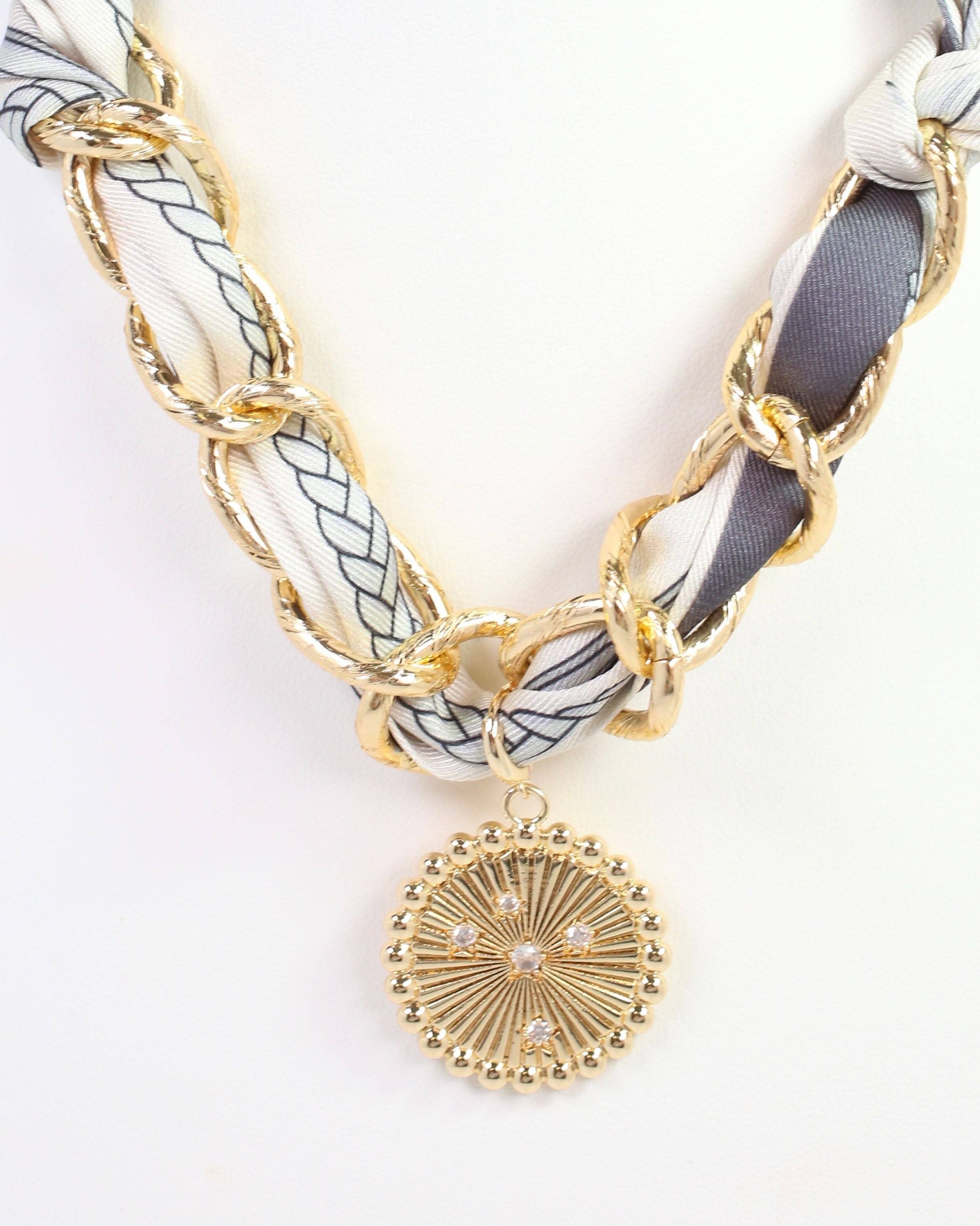 Caroline Hill - Sarah Scarf Charm Necklace Steel Gray