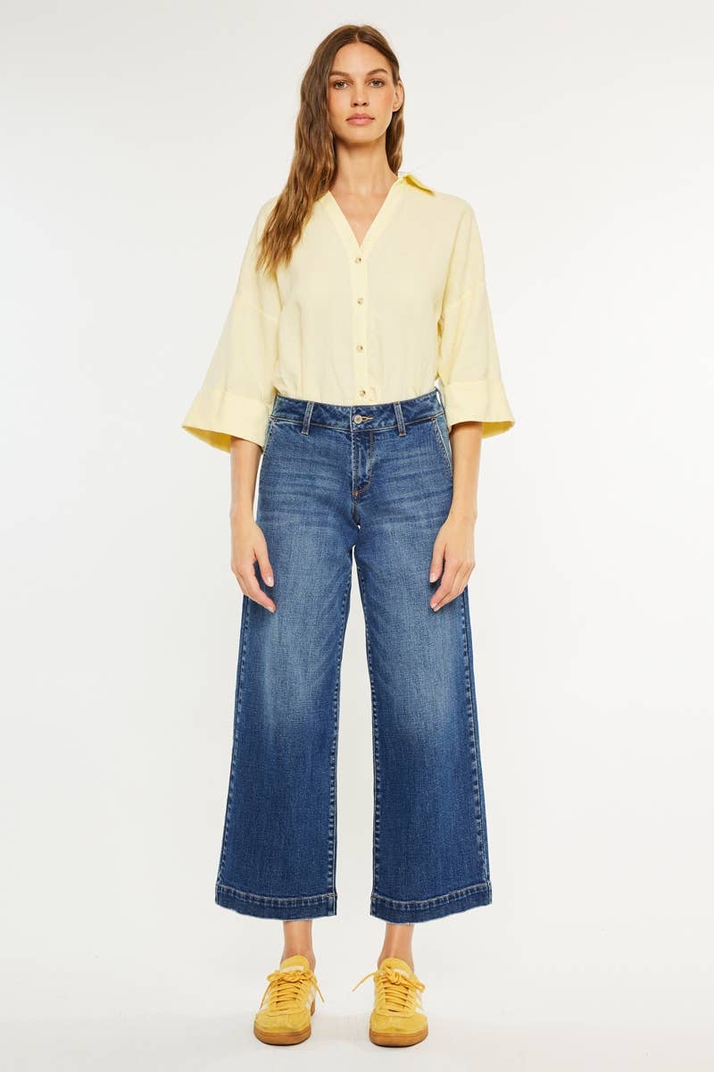 Kan Can USA - PETITE OPEN PACK MID RISE TROUSER WIDE LEG JEANS-KC70098M-PT