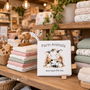 Soft crinkle farm animals cloth baby book on display with attached fabric ribbon tags