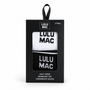 Lulu Mac half-crew socks 2-pair box, black and white with Lulu Mac lettering