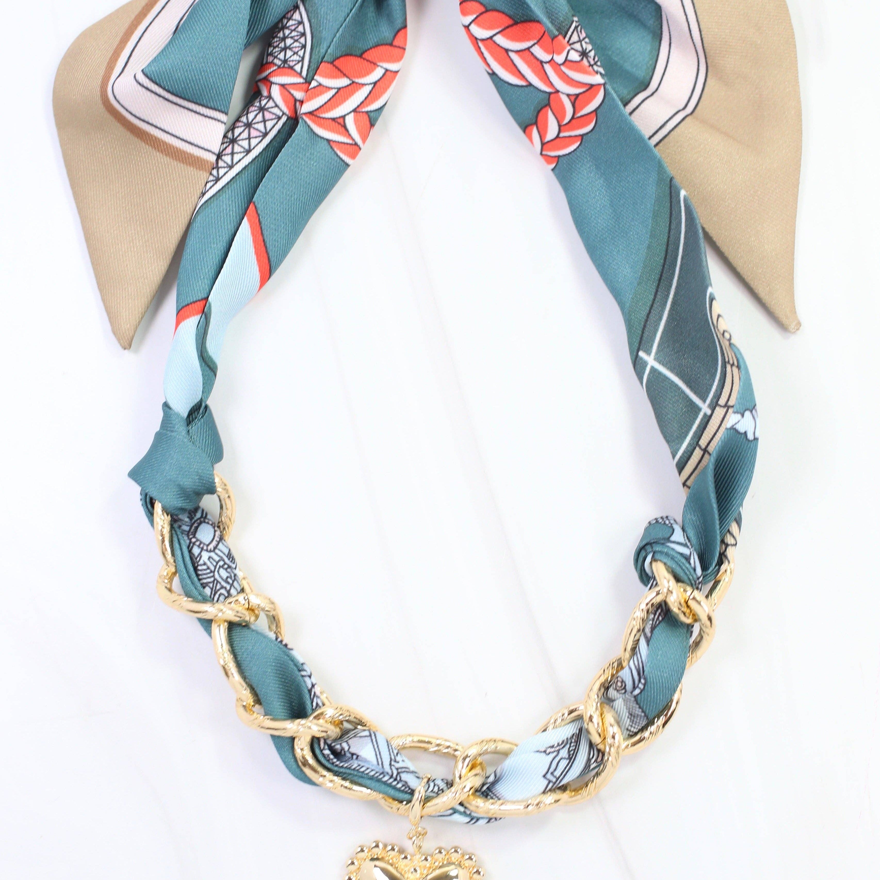 Caroline Hill - Santee Scarf Charm Necklace Teal